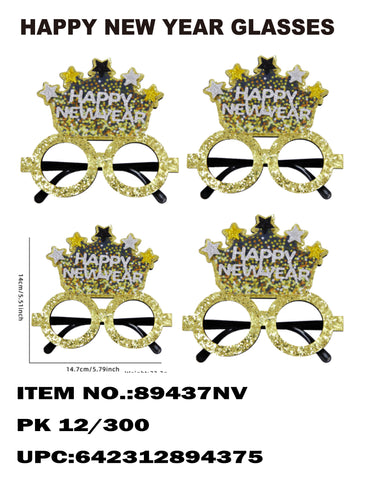 Glitter Happy New Year Glasses w/ Crown &amp; Stars